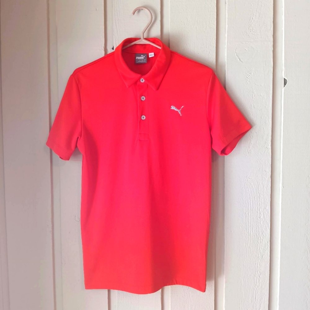 Puma Drycell Men's Small Size Orange Coral Button Polo Shirt